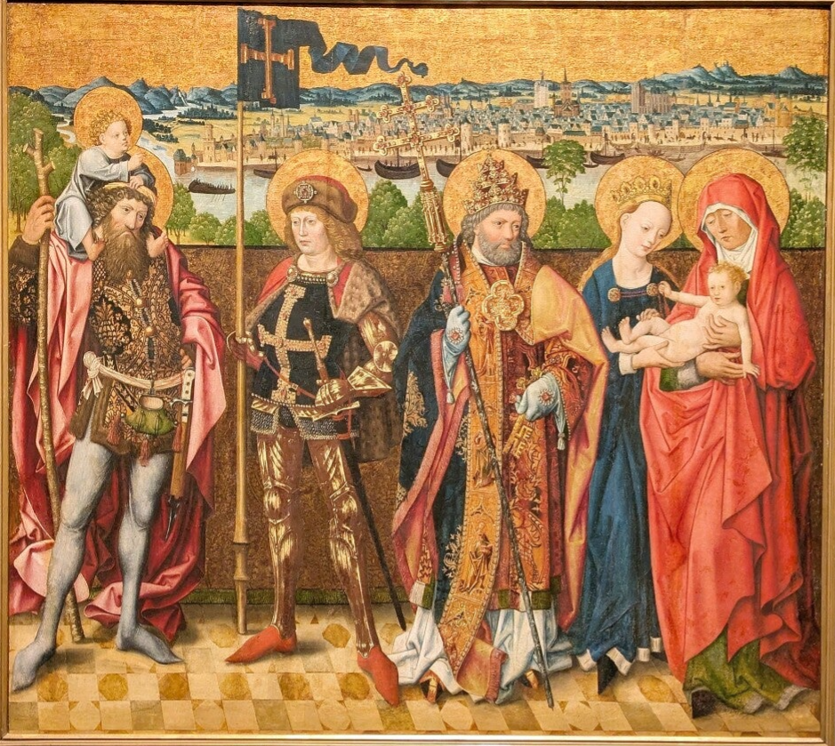 Religiöses Gemälde des Meisters der Verherrlichung Mariae, Darstellung der Jungfrau Maria