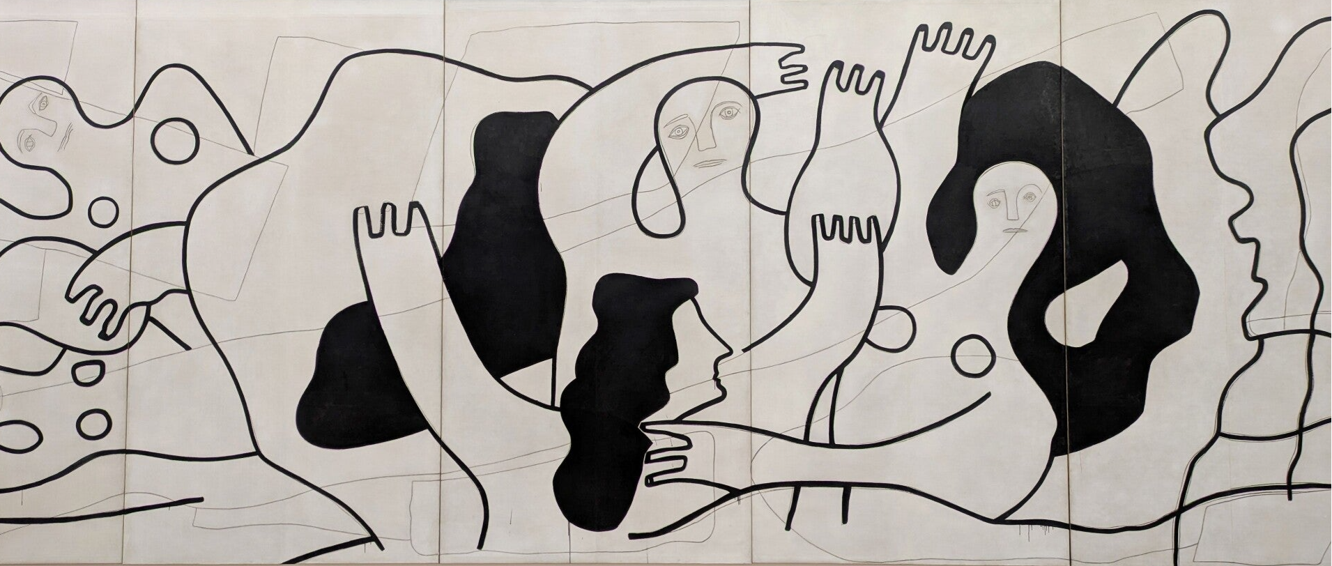 Gemälde von Fernand Léger, moderne Szene mit dynamischen Linien und Figuren