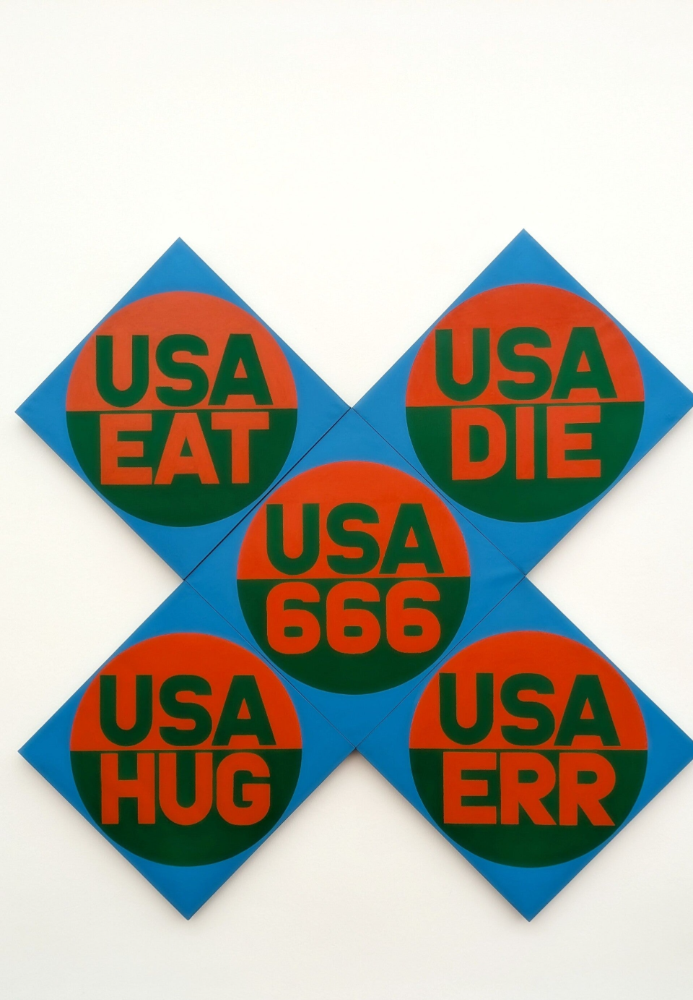 Gemälde von Peter Saul, farbenfrohe, satirische Pop-Art-Szene