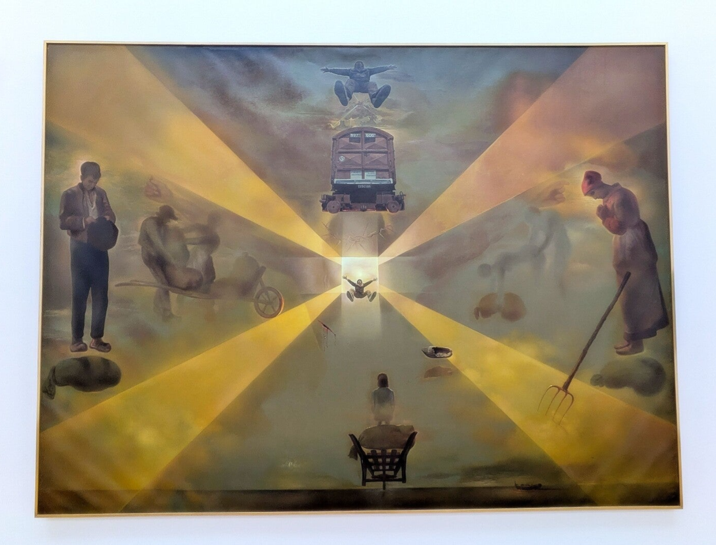 Gemälde von Salvador Dalí, surreale Komposition mit Traumfiguren und Landschaftselementen