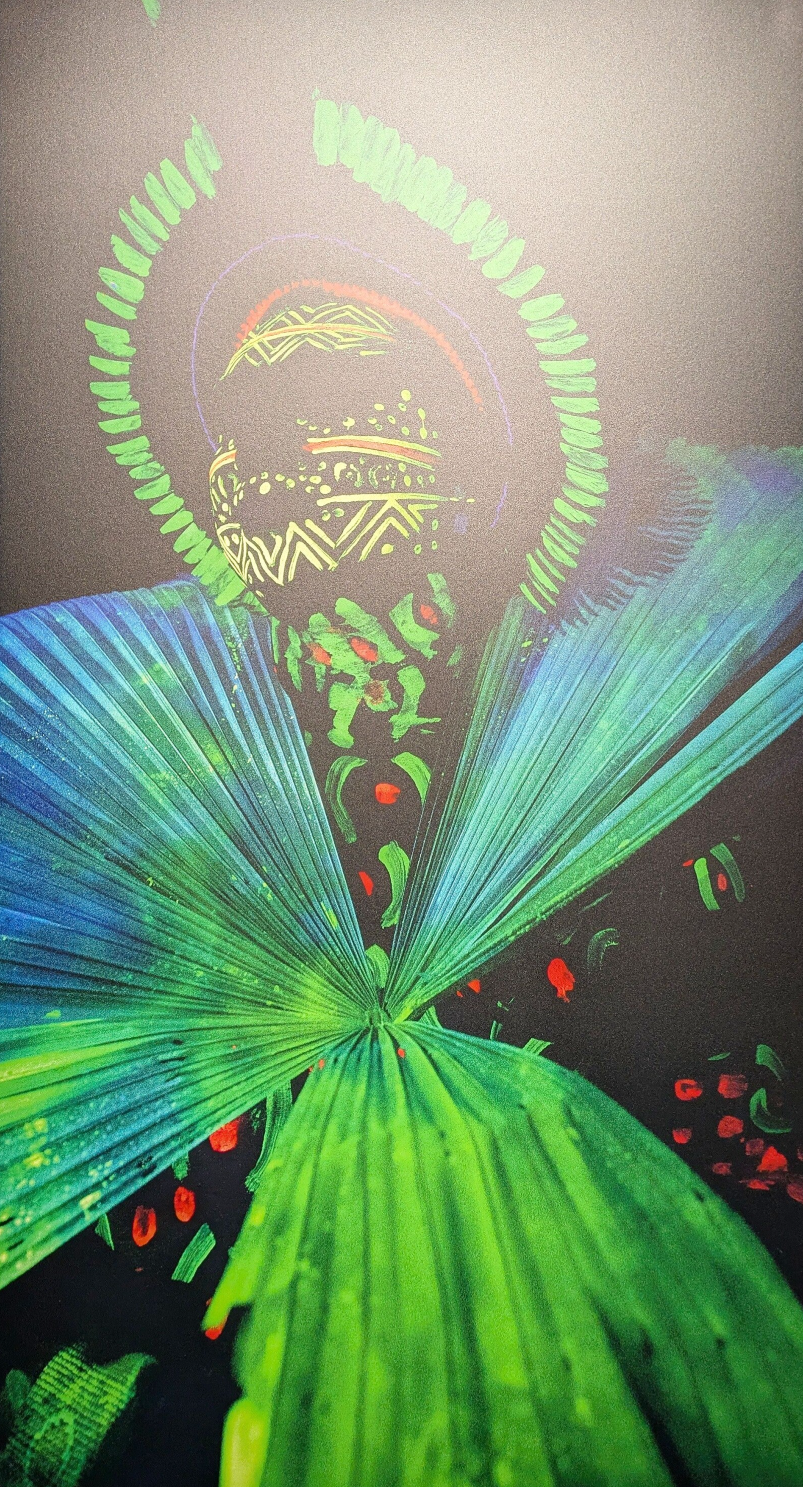 Bilderwand mit vier kreativen Interpretationen von Waldgeistern.