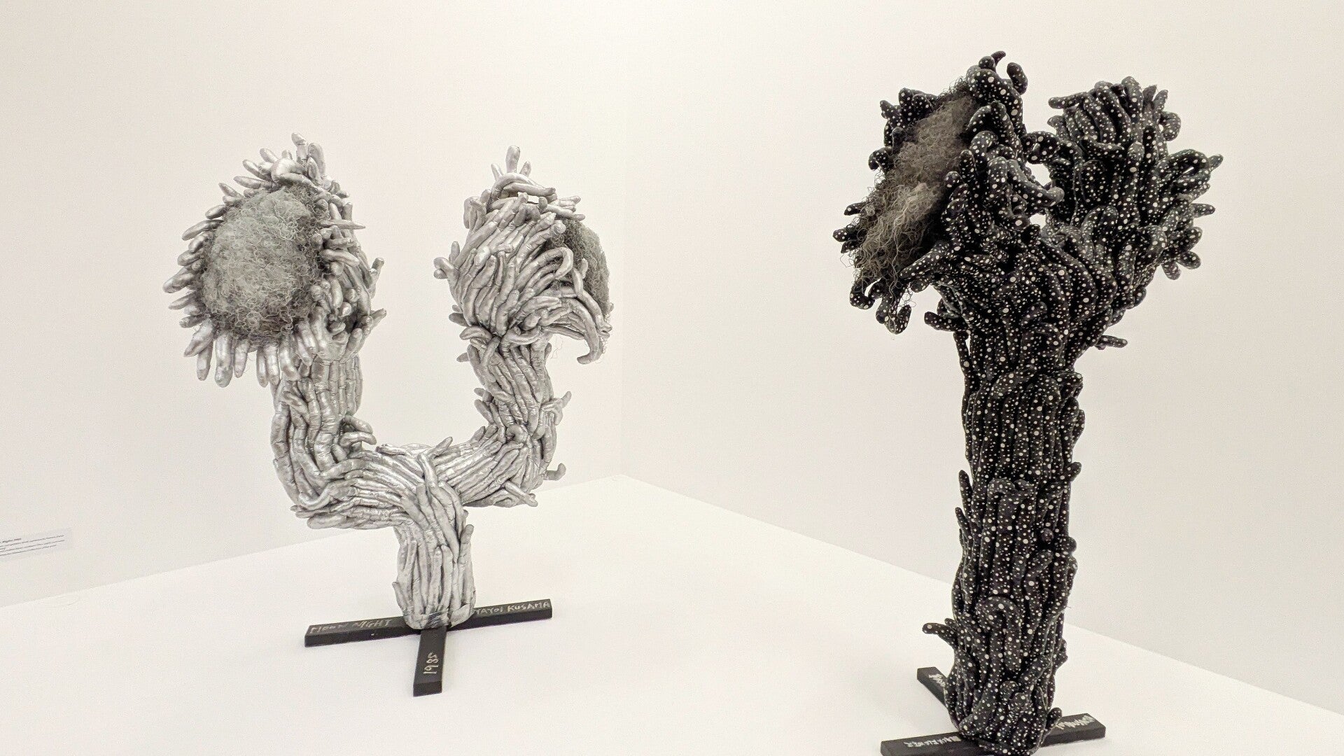 Ein Kunstobjekt in silber und grau, ich kann es nicht beschreiben  bei der Ausstellung  Yayoi Kusama im Museum Ludwig in Köln