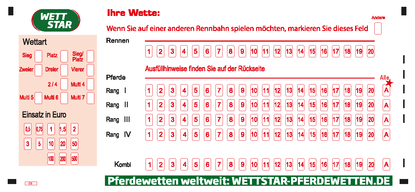 Blick auf einen Wettschein in wiess roten Farben bei der Pferderennbahn in Köln
