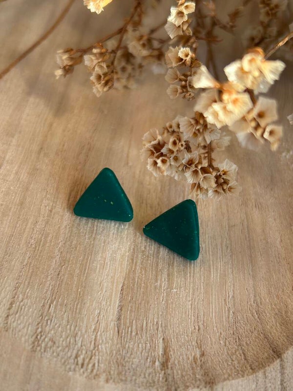 Green & hidden gold triangle stud