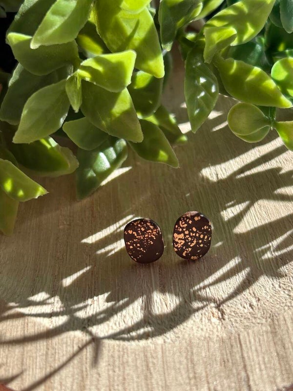 Brown & gold rectangle small stud