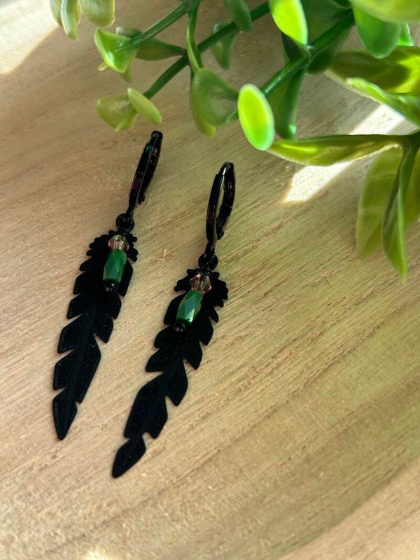 Black feather & green stone