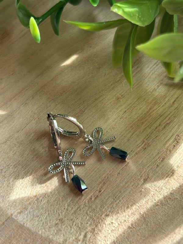 Silver bow & blue stone
