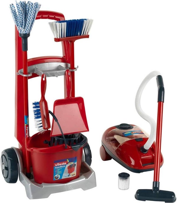 Klein Toys Vileda - speelgoed schoonmaaktrolley - incl. stofzuiger - 29 x 24 cm - rood
