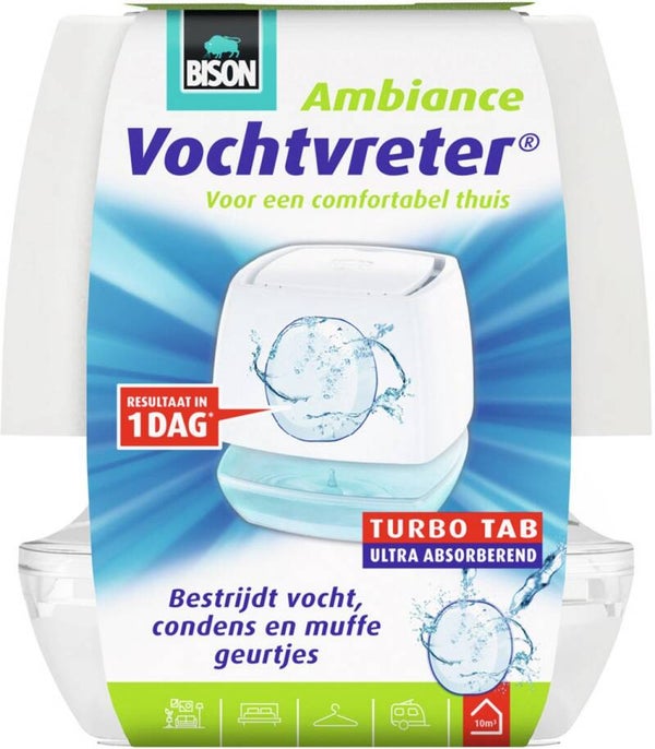 Bison Vochtvreter® Ambiance, luchtontvochtiger, bestrijdt vocht en schimmel in woonruimtes, uniek luchtcirculatiesysteem, 100 g, wit, ook geschikt voor caravans en campers