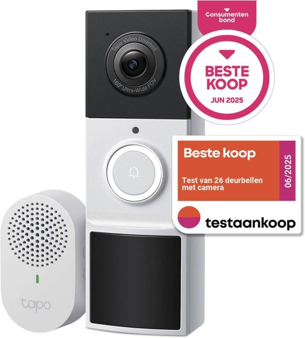 Tapo D210 Draadloze video deurbel op batterij - Inclusief chime/gong - 2K Video - Zonder Abonnement - IP65 - Slimme deurbel