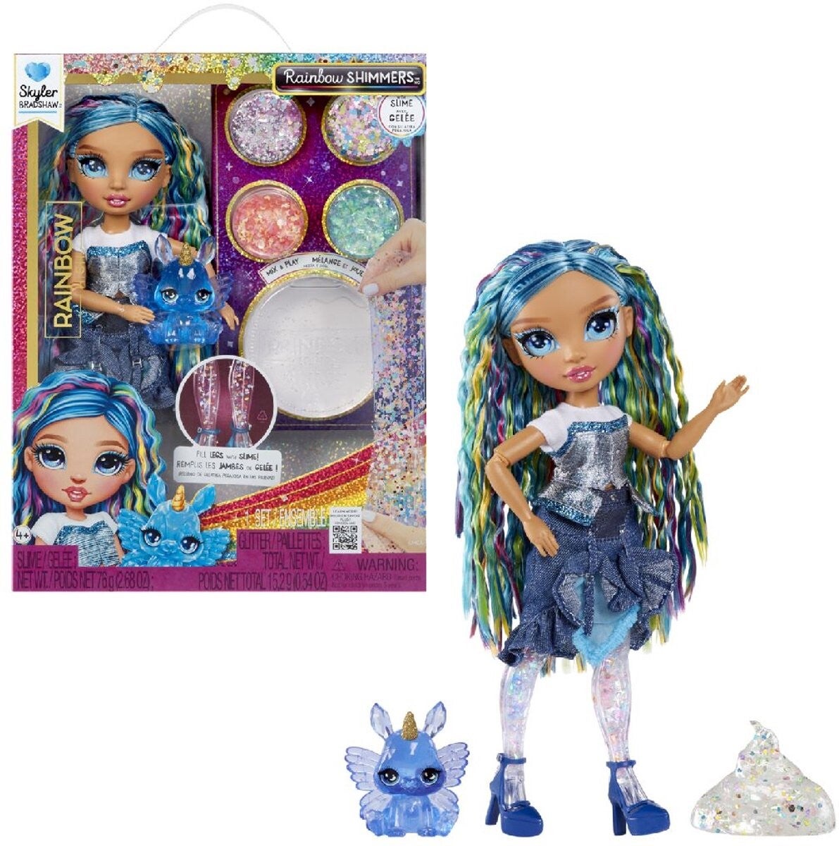 Rainbow High Shimmers met slijm-modepop - Skyler (blauw)
