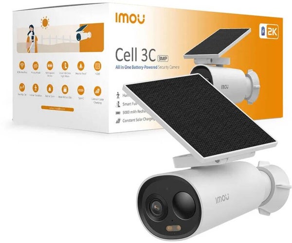 Imou Cell 3C All-In-One - 2K Draadloos Beveiligingscamera Voor Buiten - Inclusief Ingebouwde Zonnepaneel - Volledig Draadloos - Bewaking Voor Buiten Met Nachtzicht In Kleur - Sirene - IP66 Weerbestendig - Grote 5000mAh Batterijcapaciteit