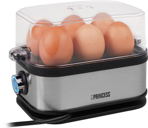 Princess Eierkoker 262046 – voor 1 tot 6 eitjes – 400 W - RVS - Hard, Zacht en Medium gekookt - Timer - Inclusief maatbeker en eierprikker