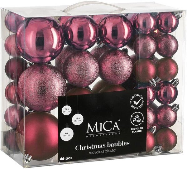 Mica Decorations Kerstballen Set - 46 Stuks - Ø4 cm, Ø6 cm en Ø8 cm - Onbreekbaar - Fuchsia