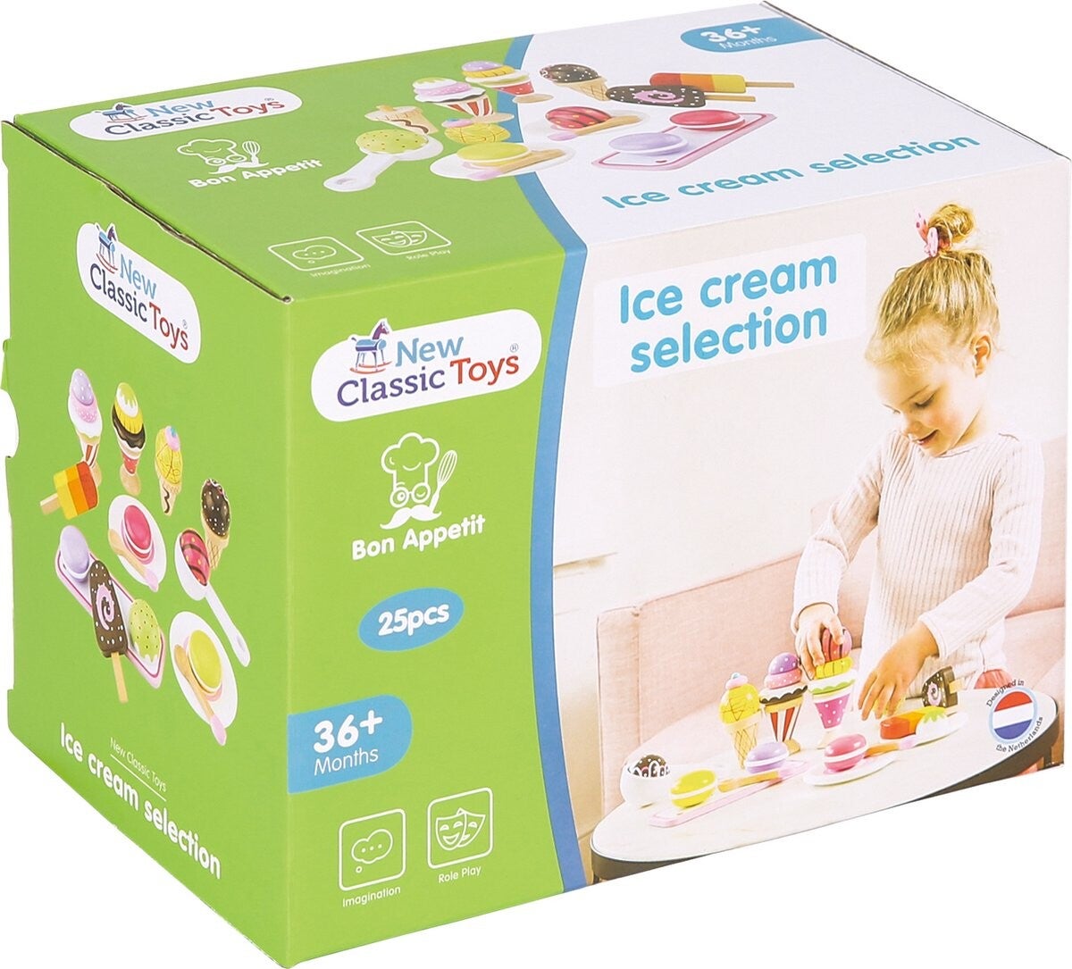 New Classic Toys® Houten IJsjes Speelgoed - 25-delige Kleurijke Speelset met IJsjes, Hoorntjes, IJsschep en Bordjes - Speelgoedeten - Rollenspel Keukenspeelgoed IJskraam - Vanaf 3 Jaar