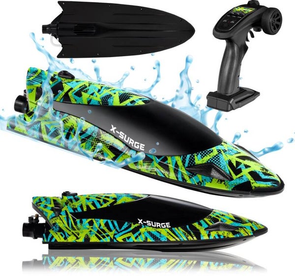 Overmax X-Surge RC Boot – 35 km/u – Waterstraalaandrijving – 30 Min Speeltijd – Speedboot– Motorboot - Waterkoeling – Energiebesparende Functie – Volledig Instelbare Snelheid & Trim – Rubberen Stootrand – LED-Verlichting – 100m – Automatische Rotatie