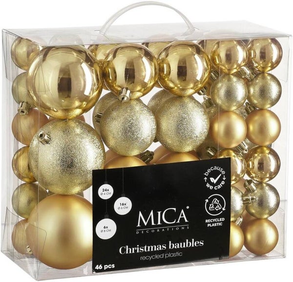 Mica Decorations Kerstballen Set - 46 Stuks - Ø4 cm, Ø6 cm en Ø8 cm - Onbreekbaar - Goud