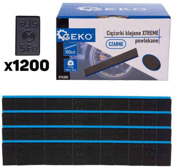 GEKO Zwarte plakgewicht strips - 12x5g - Corrosiebestendig - 6 kg - 1200 stuks