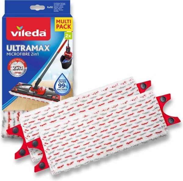 Vileda UltraMax Vervanging - Set van 2 - Geschikt voor alle platte mopsystemen van Vileda - Voor alle vloertypes
