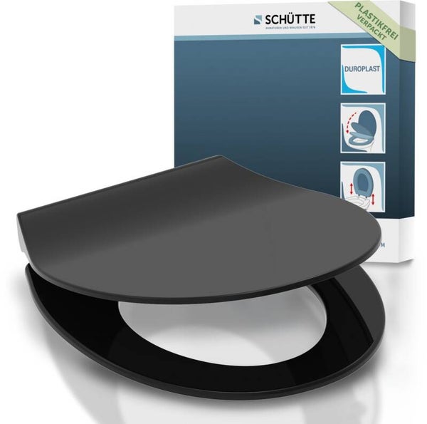 SCHÜTTE WC-Bril 82710 SLIM BLACK - Duroplast - Super Dun - Soft Close - Afklikbaar - RVS-Scharnieren - Belastbaar tot 175 kg - Gelakt - Zwart Mat