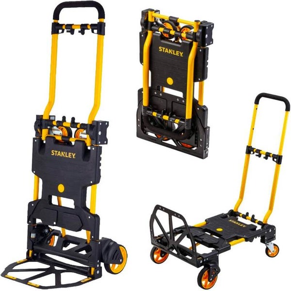 Stanley 2-in-1 Steekwagen en Transportkar - SXWTD-FT585 - Laadcapaciteit tot 137 KG - Opvouwbare Plateauwagen - Multifunctioneel - Zwart/Geel