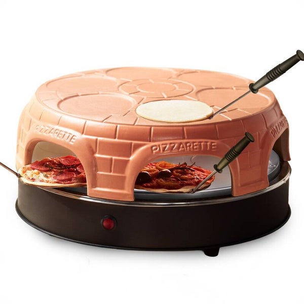 Emerio Pizzarette Origineel - 6 Persoons Pizza Oven - Handgemaakte Terracotta Koepel - 6 Geïsoleerde Bakspatels - RVS Bakplaat - Gourmetstel - PO-115848.1 1500W