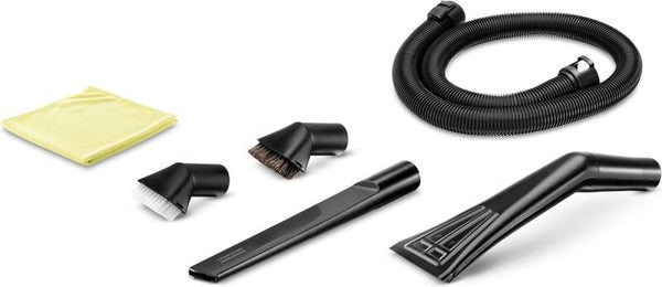 Kärcher auto-interieur reinigingsset - Geschikt voor alle Kärcher Nat-/Droog zuigers - Verlengslang 1,5 meter - Extra lange spleetzuigmond - Autozuigmond - Zuigborstel met harde haren - Zuigbostel met zachte haren en Microvezeldoek