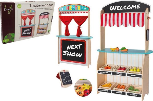 Jouéco Houten theater en winkel 2 in 1 - Met accessoires - Vanaf 3 jaar