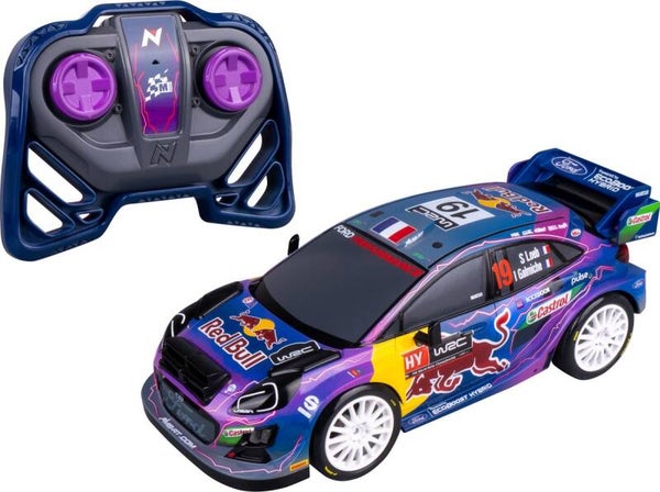 Nikko RC Auto Rally - Night Mode M-Sport Ford Puma #19 – RC Voertuig 29 cm – LED Verlichting – Vanaf 6 jaar – Blauw/Paars 1:18