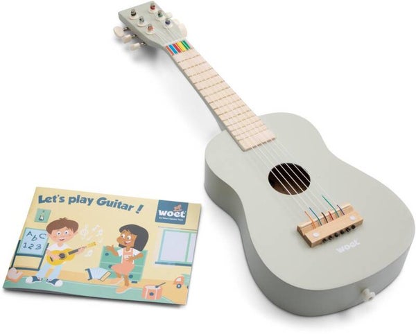 Woet® Houten Speelgoedgitaar met Draagriem - Beige - Speelgoedinstrument - Mijn eerste Gitaar Inclusief Muziekboekje - Speelgitaar voor Kinderen - Vanaf 3 jaar