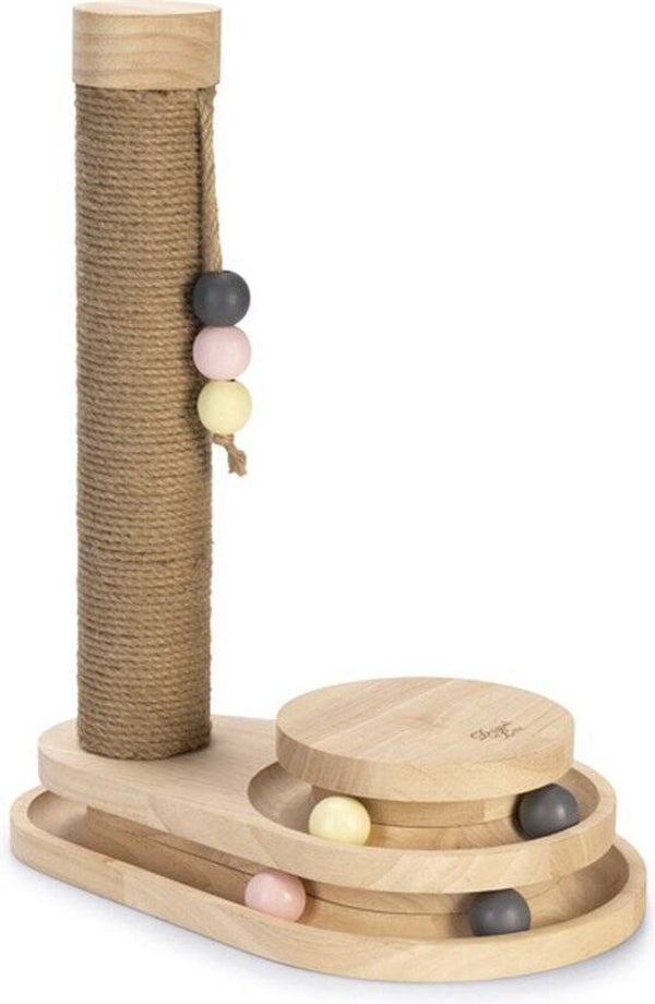 Designed by Lotte Inez - Krabpaal - Kattenspeelgoed - Hout - Bruin - 38x24,5x47,5 cm