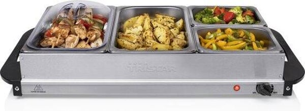 Tristar BP-6285 - Buffetwarmer 300W - Chafing dish - 2 x 2,4 Liter & 2 x 1 Liter - Incl deksel - RVS