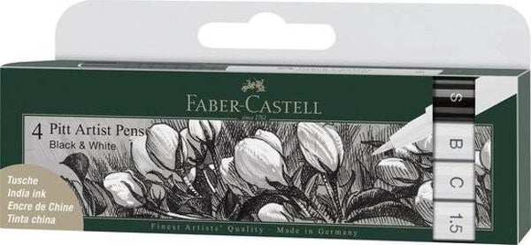 Faber-Castell fineliner - tekenstift - Pitt Artist Pen - zwart en wit - 4-stuks - FC-167151