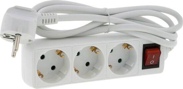 Exin Stekkerdoos – 3 stekkers – Verlengsnoer met Schakelaar – 3500 Watt – Randaarde – 1,5 meter – Wit