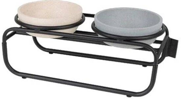 District 70 BUTLER - Verhoogde Voerbakstandaard - Handgemaakt van staal - Zwart - Medium 42 x 20 x 24 cm