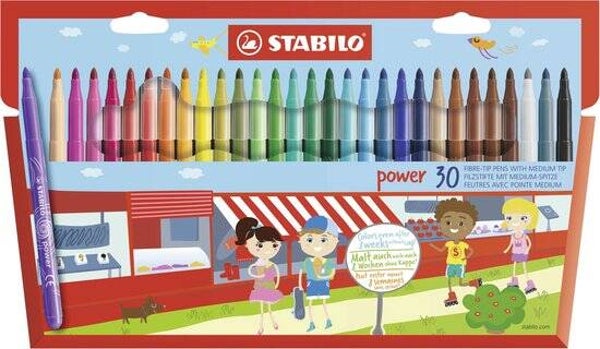 STABILO Power - Viltstift - Tot 8 Weken Zonder Dop - Etui Met 30 Kleuren
