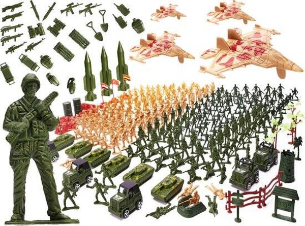 XXL Leger speelset 307 stuks incl tanks, auto's en geweren - Soldaten speelgoed - Soldaat set