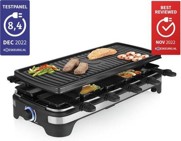Princess Gourmetstel XL 162650 - Raclette 10 personen - Grill & Bakplaat - Groot 49x21cm - 2 meter snoer - Regelbare thermostaat - 1500W - Zwart - 10 pannetjes