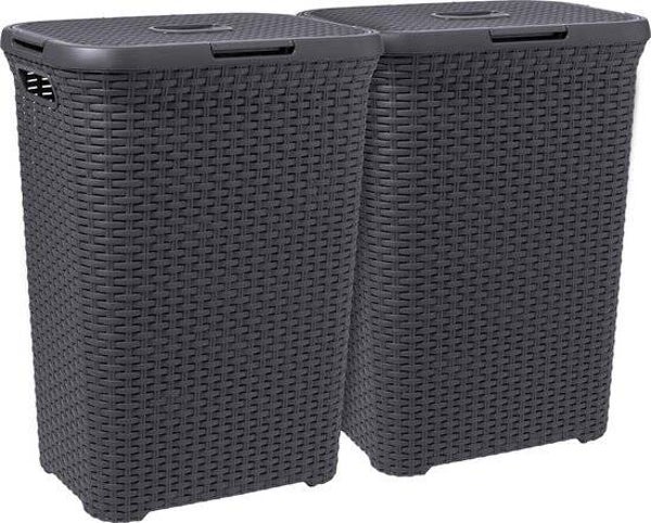 Curver Style Wasmand met Deksel - 60L - 2 stuks - Antraciet