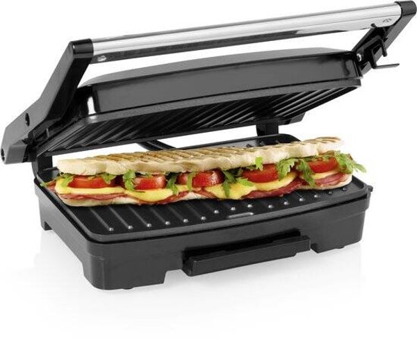 Princess Contactgrill compact 117501 – Tosti apparaat - Panini grill - Grill apparaat - Bakoppervlak van 23 x 15 cm – Vetopvangbak - RVS Design