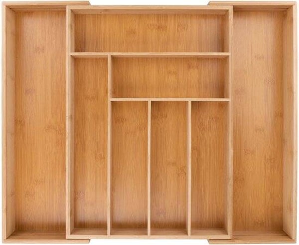 alpina Uitschuifbare Bestekbak - Besteklade met 6 tot 8 Vakken - Bamboe - Past tussen 34 en 56,5 cm Ladebreedte - 34-56.5 cm x 46 x 6 cm