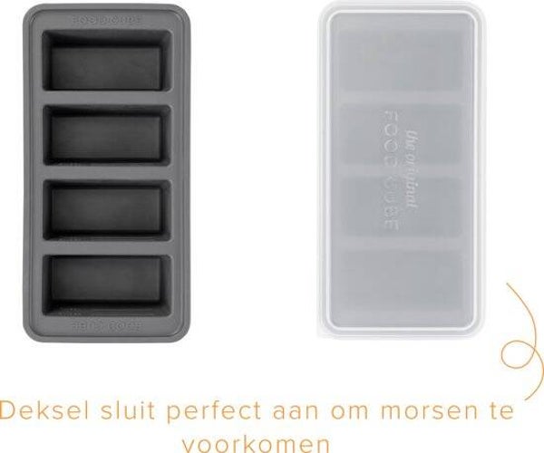 Foodcube – Babyvoedingbewaarbakje – Meal prep bakje – Diepvriesbakje – Vershoudbakje – 100% siliconen vriezer tray met deksel – BPA vrij – Geschikt voor Vriezer, Magnetron, Oven & Vaatwasser – 4x250ML - Grijs