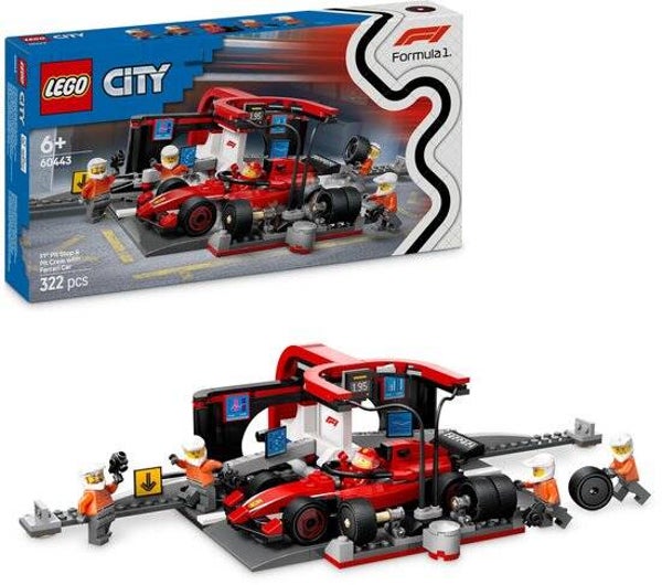 LEGO City F1 pitstop en pitcrew met Ferrari auto - 60443