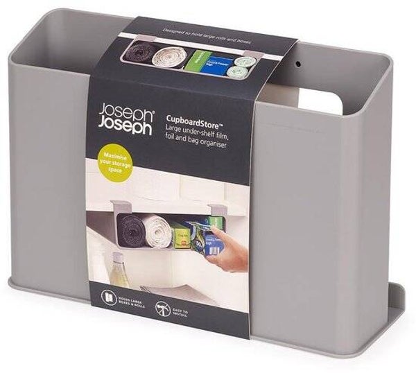 Joseph Joseph Keukenkastorganizer voor Aluminiumfolie, Huishoudfolie, Bakpapier en Zakjes – Ruimtebesparende Houder - Grijs - Groot
