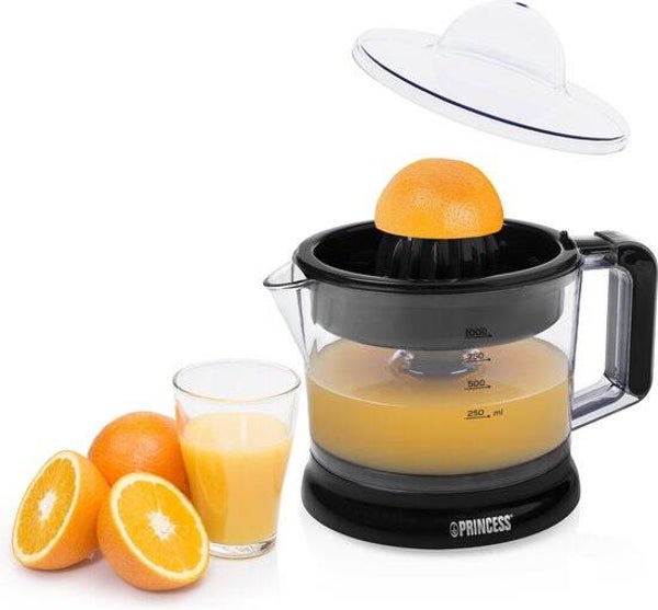 Princess Citruspers 201004 – Elektrische Citruspers – 1 liter - Instelbaar pulpfilter - Zwart