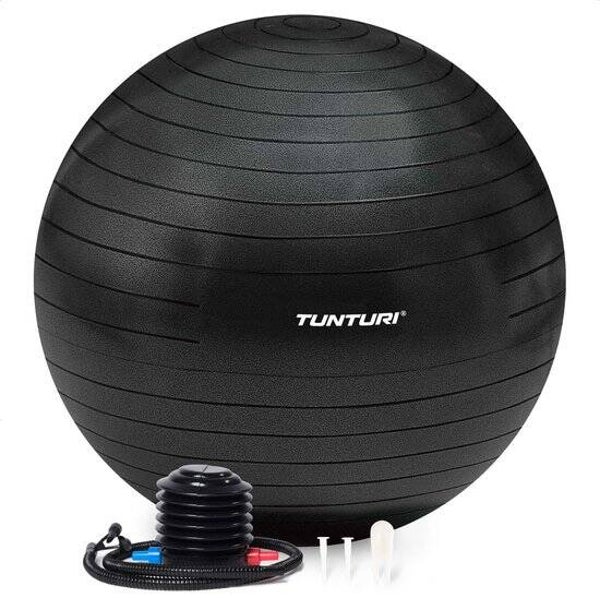 Tunturi Anti Burst Fitness bal met Pomp - Yoga bal 65 cm - Pilates bal - Zwangerschapsbal – 220 kg gebruikersgewicht - Incl Trainingsapp – Zwart