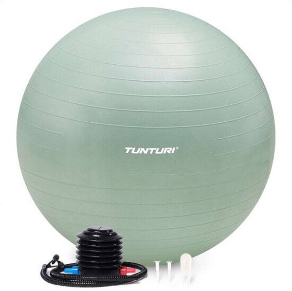 Tunturi Anti Burst Fitness bal met Pomp - Yoga bal 55 cm - Pilates bal - Zwangerschapsbal – 220 kg gebruikersgewicht - Incl Trainingsapp – Munt