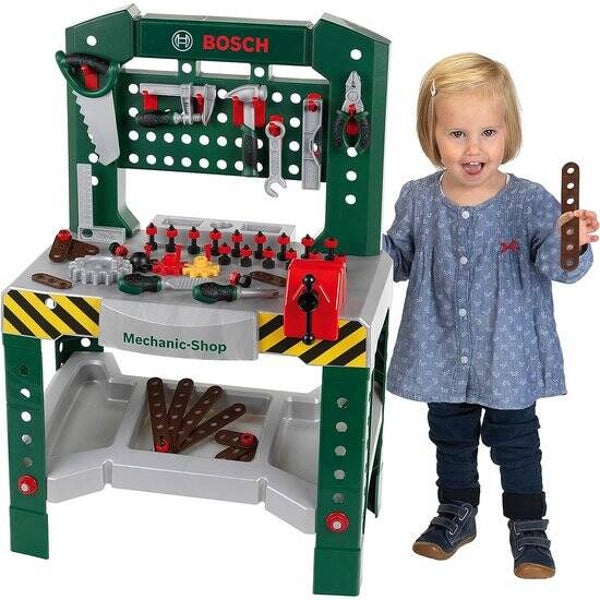 Klussen Klein Toys Bosch mini speelgoed werkbank – 77 delig – met veel accessoires - met leerfuncties – donkergroen