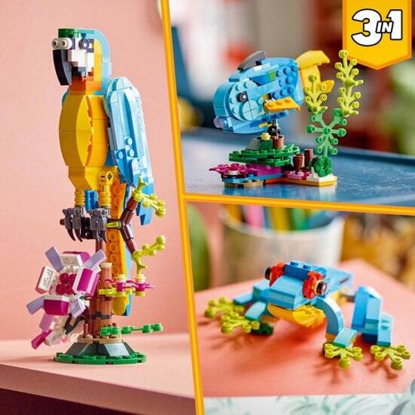LEGO Creator 3in1 Exotische Papegaai - Kikker - Vis Dieren Speelgoed Set voor Kinderen - 31136