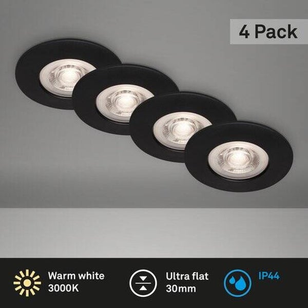 BRILONER - Set van 4 LED Inbouwspots - badkamerverlichting - Ø9 cm - IP44 - 4.9 W - 480 Lm - 3.000 K - zwart